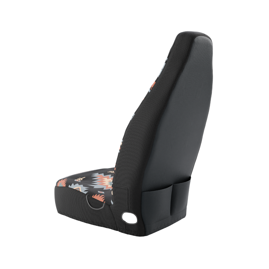 Solara Zara Aztec universal seat cover - black &amp; orange installed in van interior