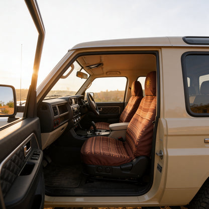 Solara Savana Aztec universal seat cover - brown &amp; rust back view