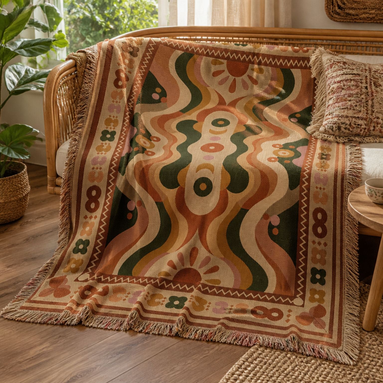 Nirvana jacquard woven throw rug — woven texture close-up | Solara Covers