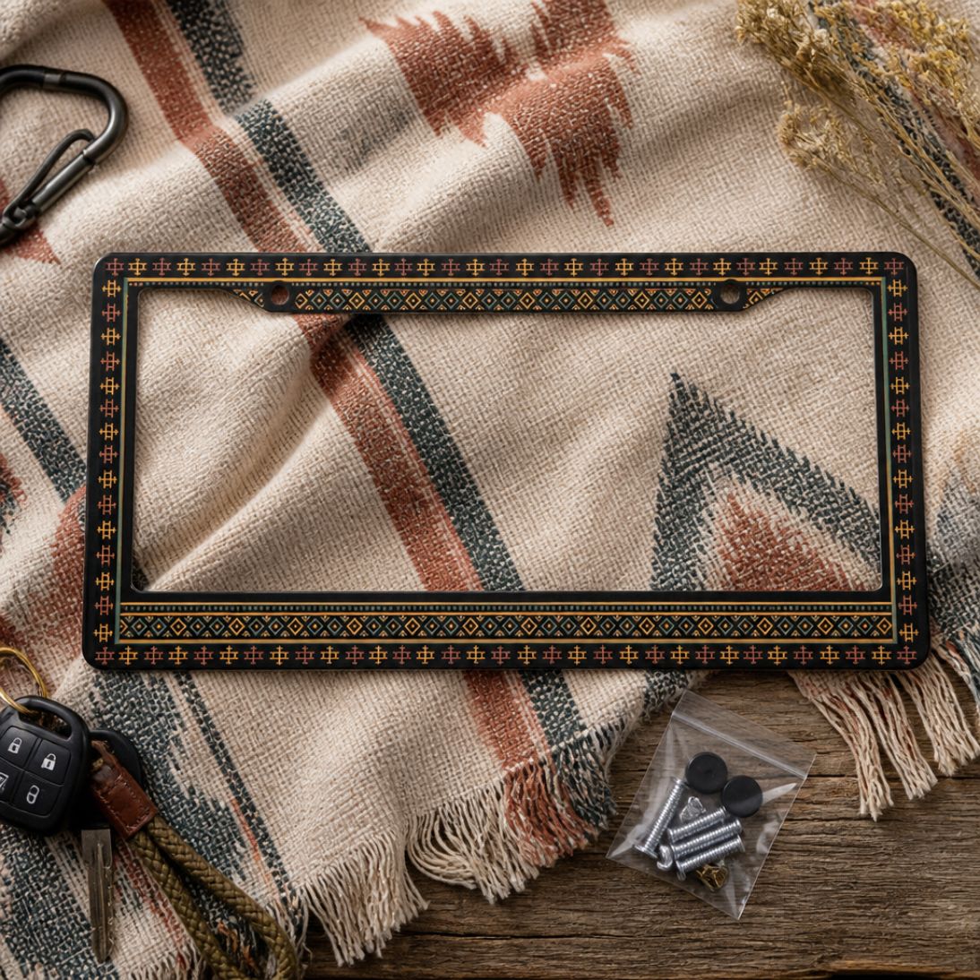 Lima license plate frames — chevron pattern close-up | Solara