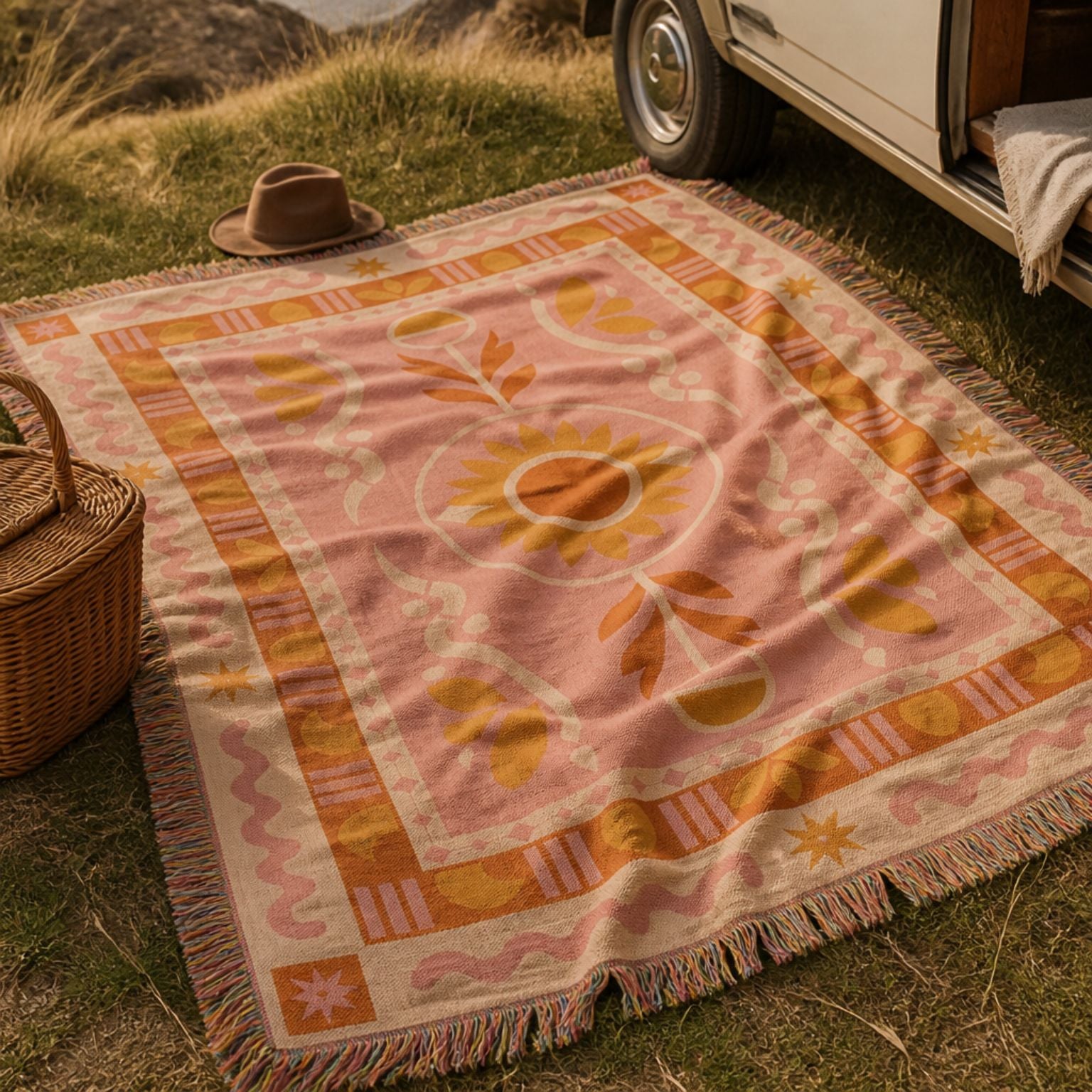 Dahlia jacquard woven throw rug — woven texture close-up | Solara Covers
