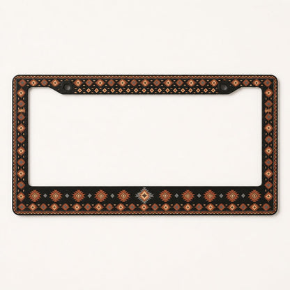 Zara license plate frames — black Aztec frame detail shot | Solara