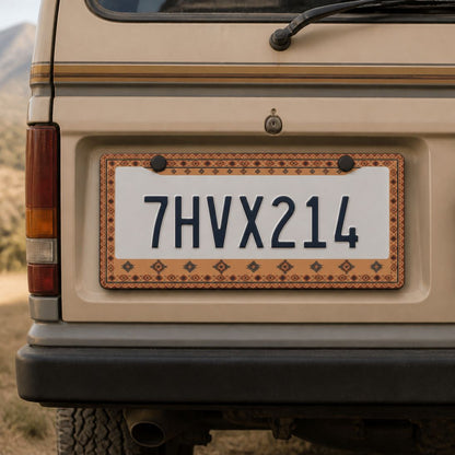 Indigo license plate frames (set of 2) — coastal cream and blue zinc alloy frame, front view | Solara