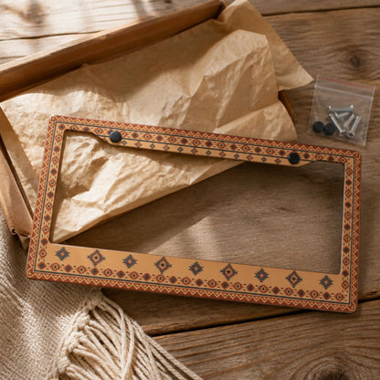 Indigo license plate frames — zinc alloy corner detail | Solara