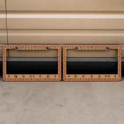 Indigo license plate frames — cream and blue frame detail shot | Solara