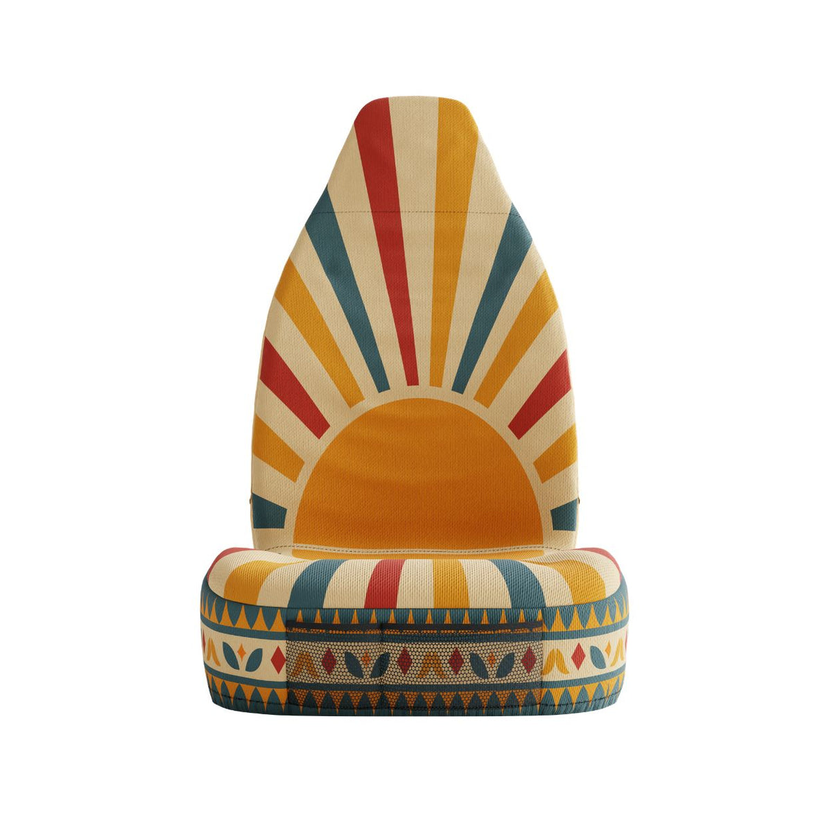 Solara Aurora universal seat cover — rising sun pattern detail