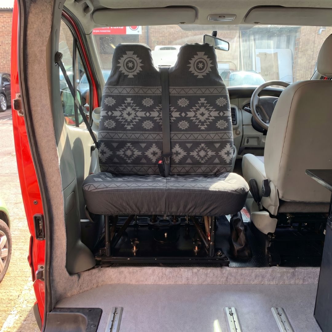Solara Karma Aztec double front seat cover - black &amp; grey geometric lifestyle shot