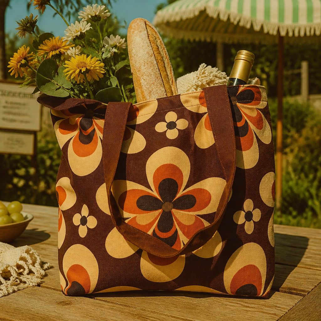 Solara Sedona tote bag — caramel cotton canvas with desert-bloom print
