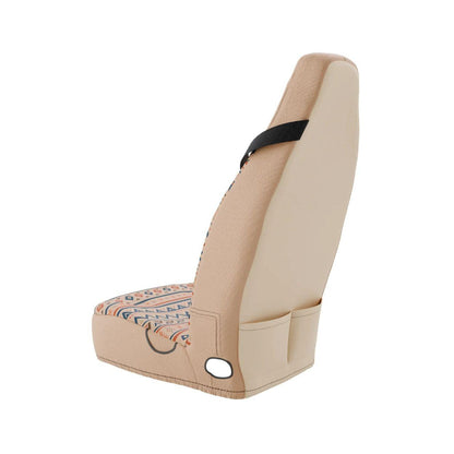 Aria seat belt sleeve close-up — cream and terracotta Aztec pattern by Solara Covers