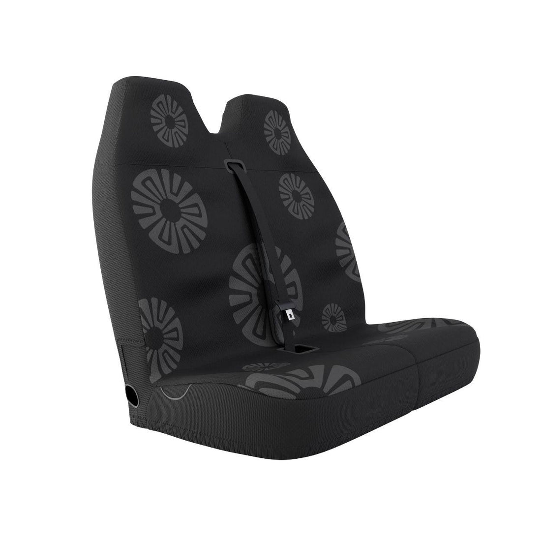 Ash Black double front seat cover installed on van bench — solid black finish | Solara Covers