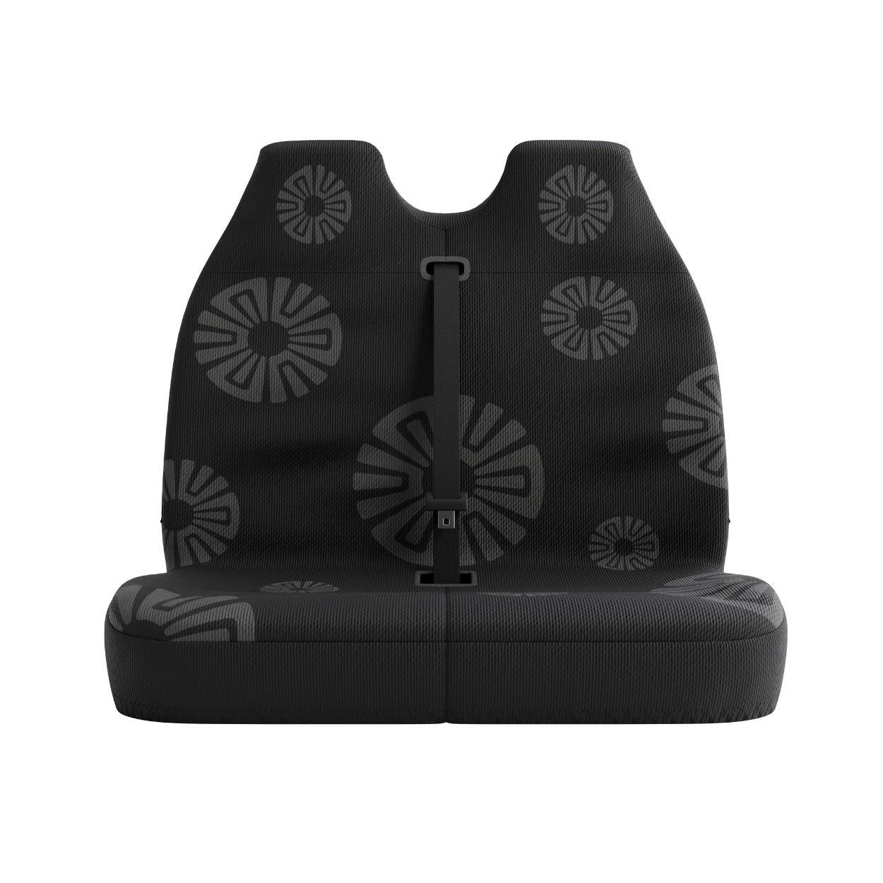 Ash Black double front seat cover by Solara Covers for van bench seats and campers — waterproof solid black design