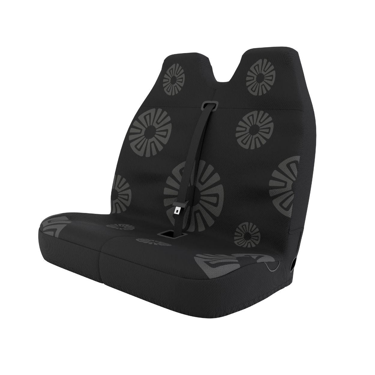 Ash Black double front cover styled in van interior — solid black bench seat protection | Solara Covers