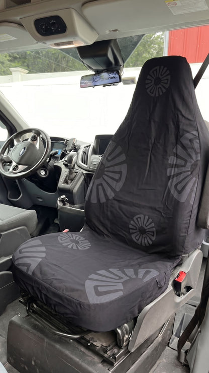 Solara Ash Black universal seat cover - solid black lifestyle shot