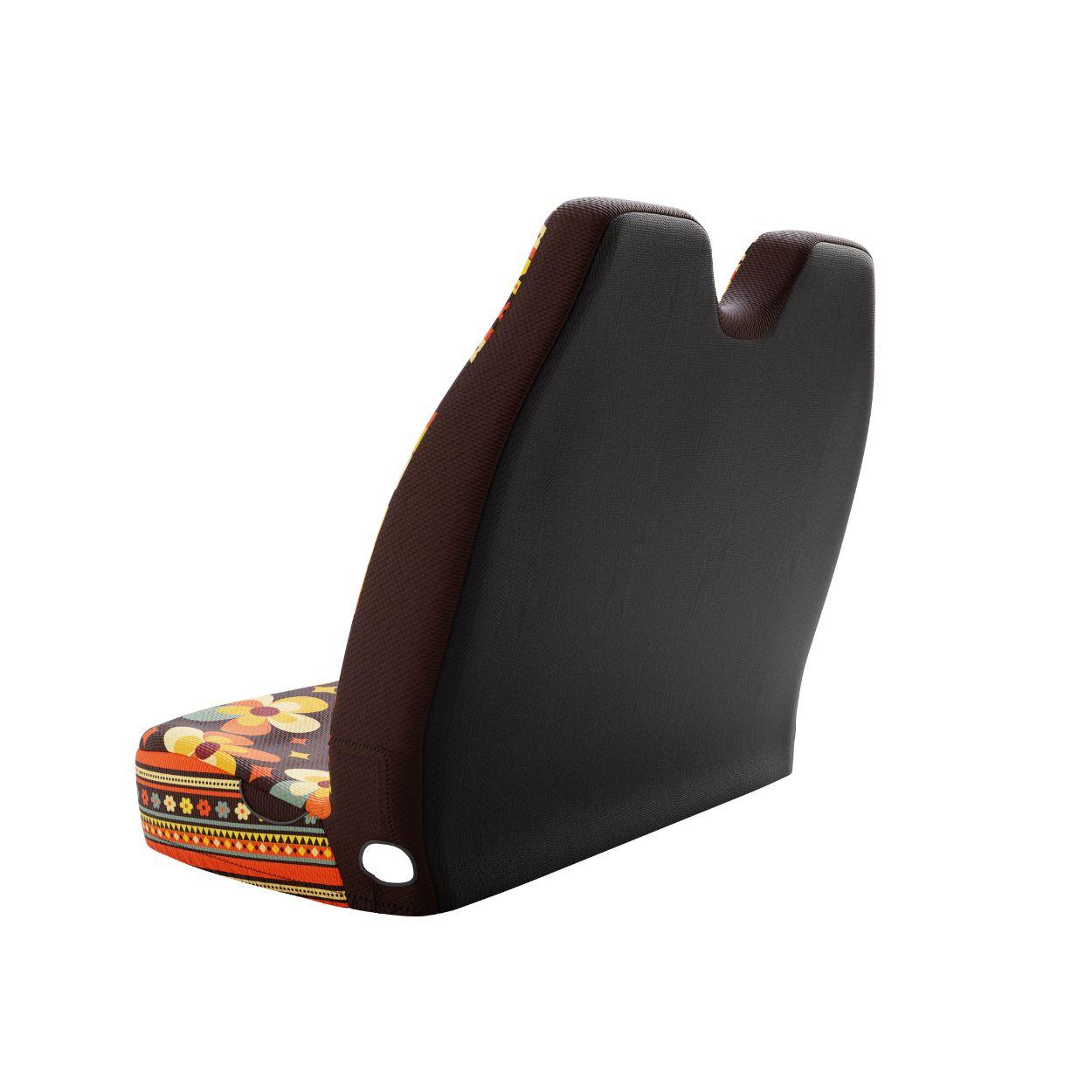Cosmos Aztec double front cover styled in van interior — black floral bench seat protection | Solara Covers