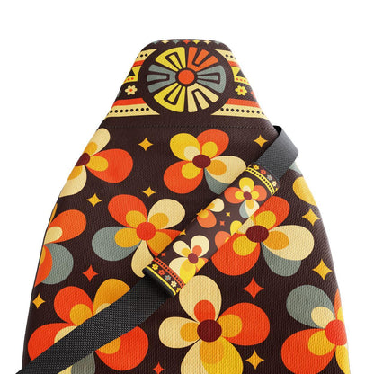 Cosmos seat belt covers pair installed in van — black floral Aztec padded sleeves | Solara Covers