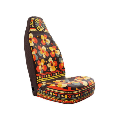 Cosmos single seat cover installed in van — black multicolor floral Aztec print | Solara Covers