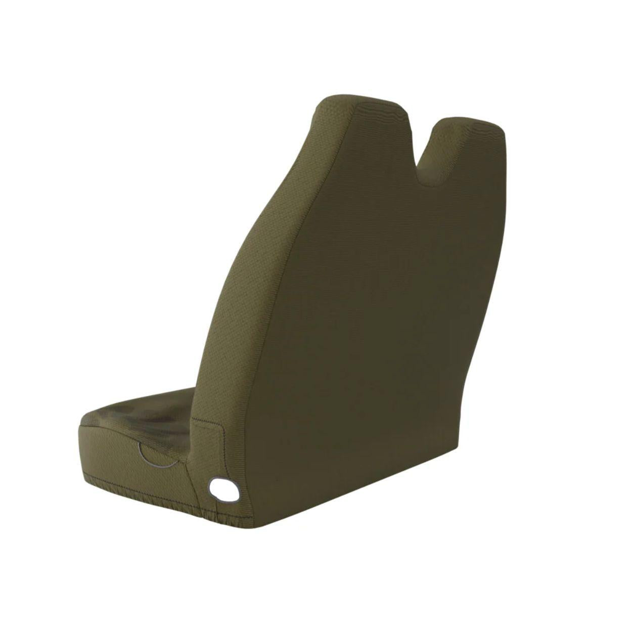 Dune double front bench seat cover side view — olive green finish by Solara Covers