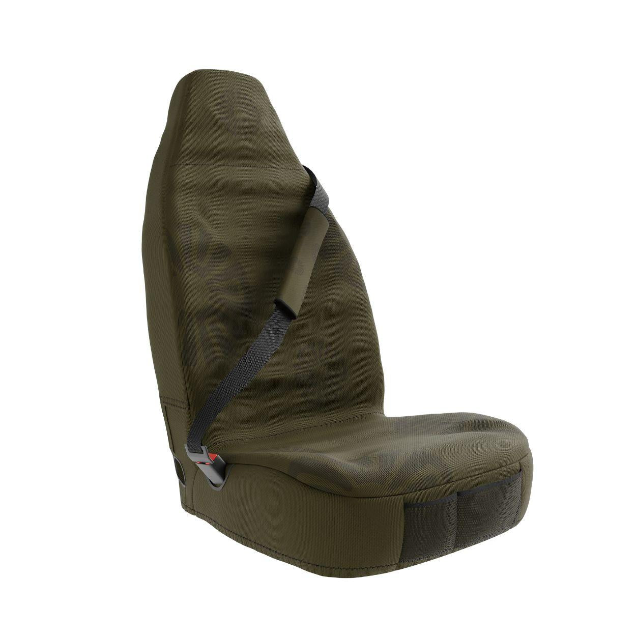 Dune padded seat belt covers by Solara Covers for cars, vans and SUVs — waterproof olive green design