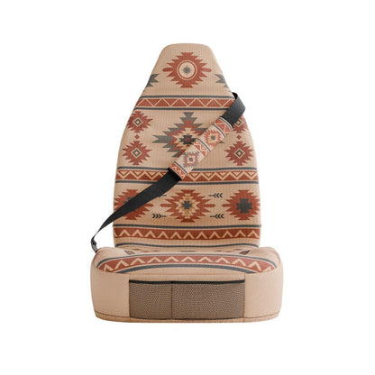 Indigo seat belt sleeves styled in vehicle interior — cream and blue padded comfort | Solara Covers