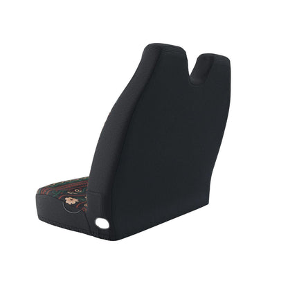 Indira double front bench seat cover side view — black folk floral with deer motifs by Solara Covers