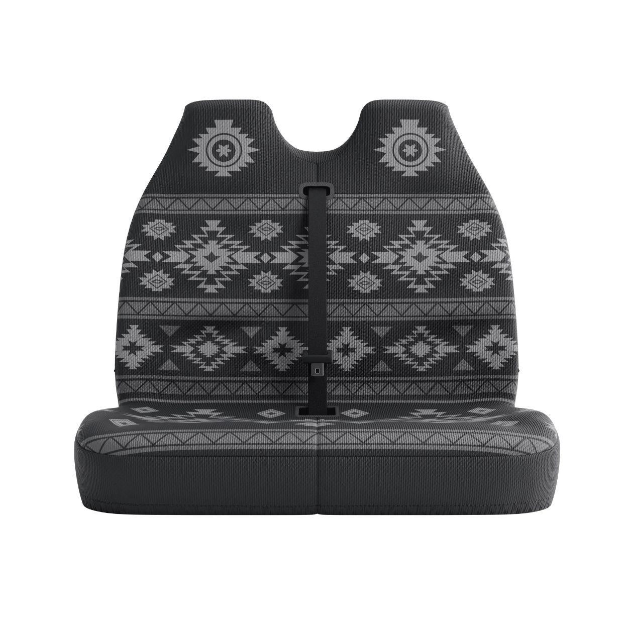 Karma double front seat cover by Solara Covers for van bench seats and campers — waterproof black and grey monochrome design