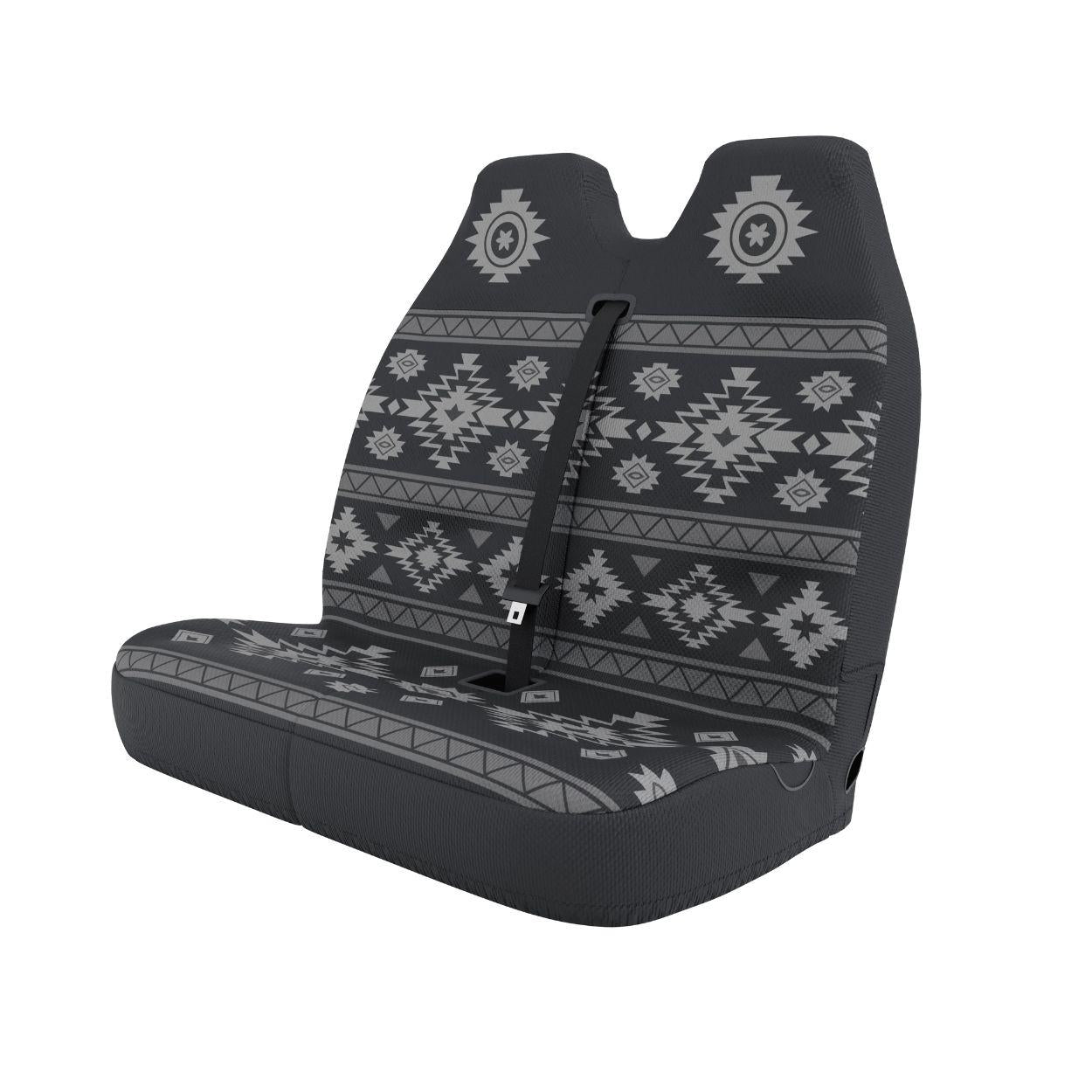 Karma double front cover styled in van interior — black and grey monochrome bench seat protection | Solara Covers