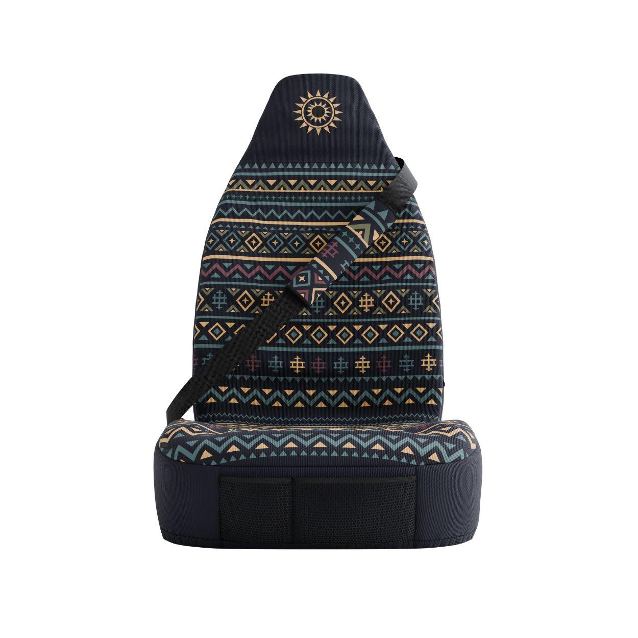 Lima seat belt sleeves styled in vehicle interior — navy and orange padded comfort | Solara Covers