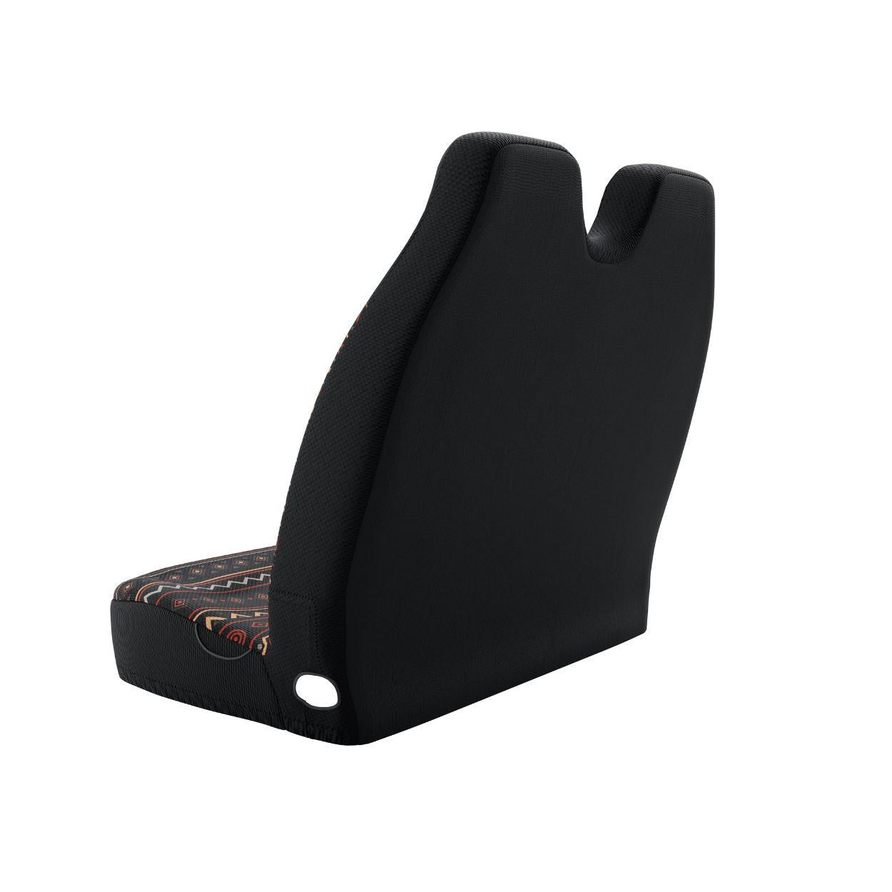 Luna double front bench seat cover side view — black and multicolor Aztec print by Solara Covers