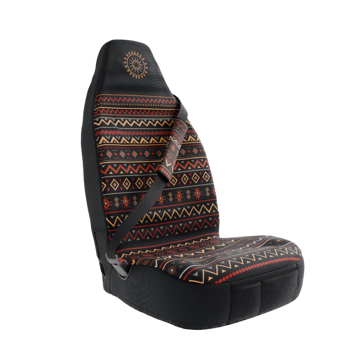 Luna padded seat belt covers by Solara Covers for cars, vans and SUVs — waterproof black and multicolor design