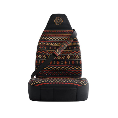 Luna seat belt sleeves styled in vehicle interior — black and multicolor padded comfort | Solara Covers