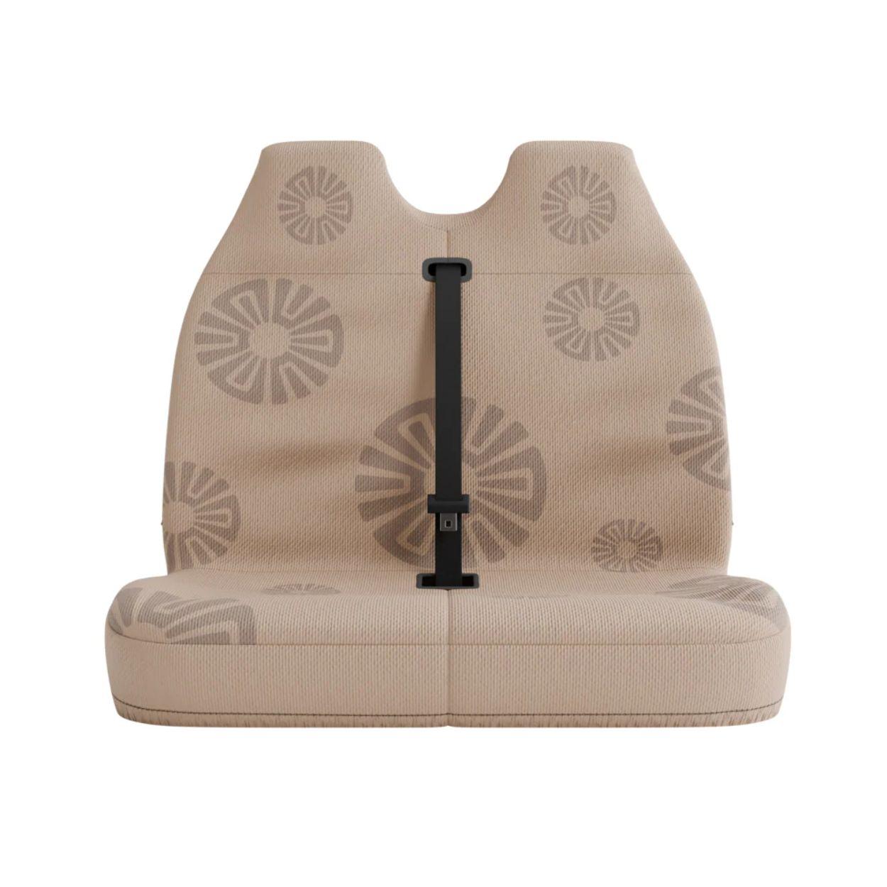Sand double front seat cover by Solara Covers for van bench seats and campers — waterproof minimalist beige design