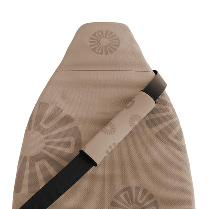 Sand seat belt covers pair installed in van — minimalist beige padded sleeves | Solara Covers