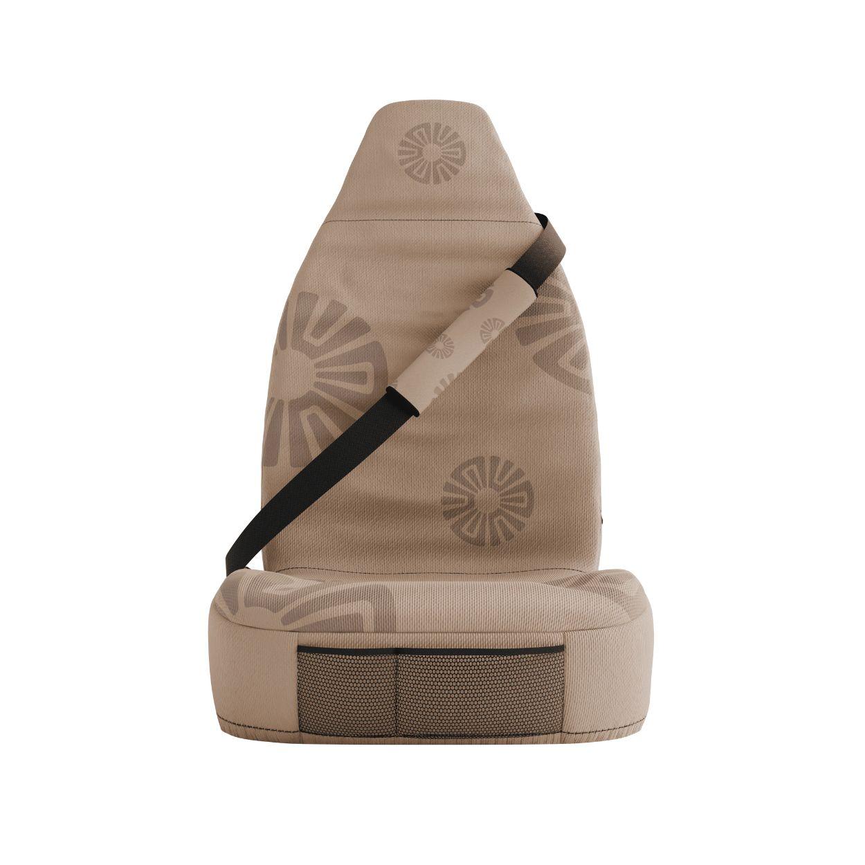 Sand seat belt sleeves styled in vehicle interior — minimalist beige padded comfort | Solara Covers