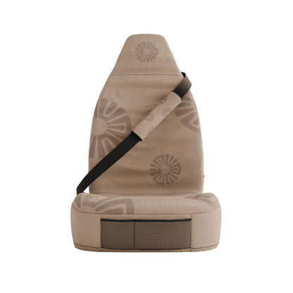 Sand seat belt sleeves styled in vehicle interior — minimalist beige padded comfort | Solara Covers