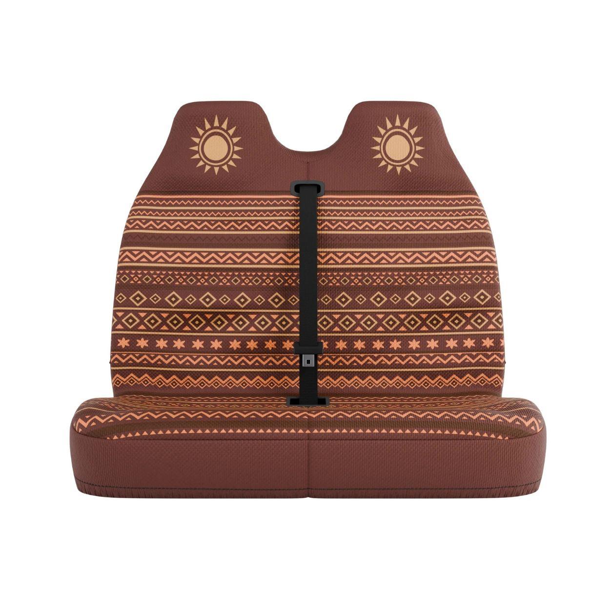 Savana double front seat cover by Solara Covers for van bench seats and campers — waterproof brown and rust design