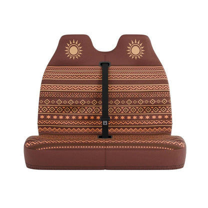 Savana double front seat cover by Solara Covers for van bench seats and campers — waterproof brown and rust design