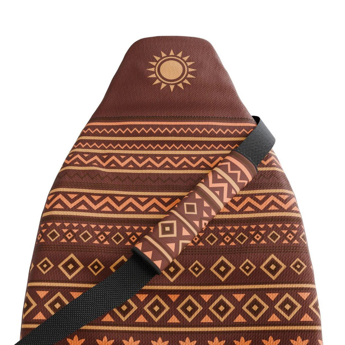 Savana seat belt covers pair installed in van — brown and rust padded sleeves | Solara Covers