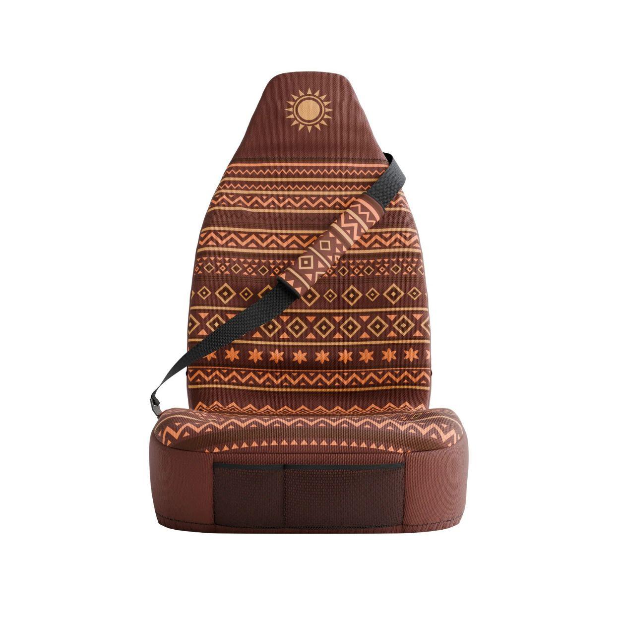 Savana seat belt sleeves styled in vehicle interior — brown and rust padded comfort | Solara Covers