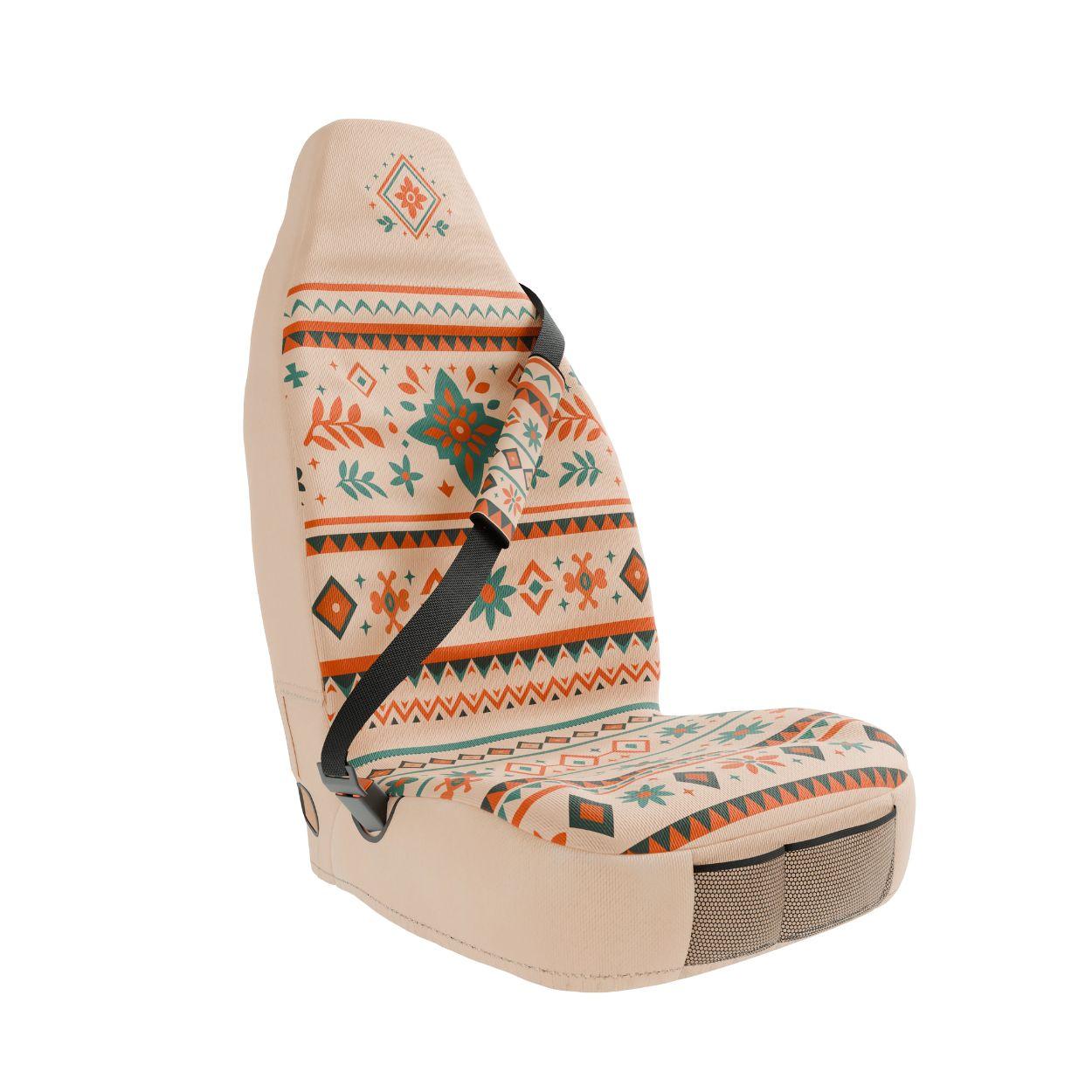 Sierra padded seat belt covers by Solara Covers for cars, vans and SUVs — waterproof cream, red and teal Southwest design