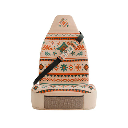 Sierra seat belt sleeves styled in vehicle interior — cream, red and teal Southwest padded comfort | Solara Covers
