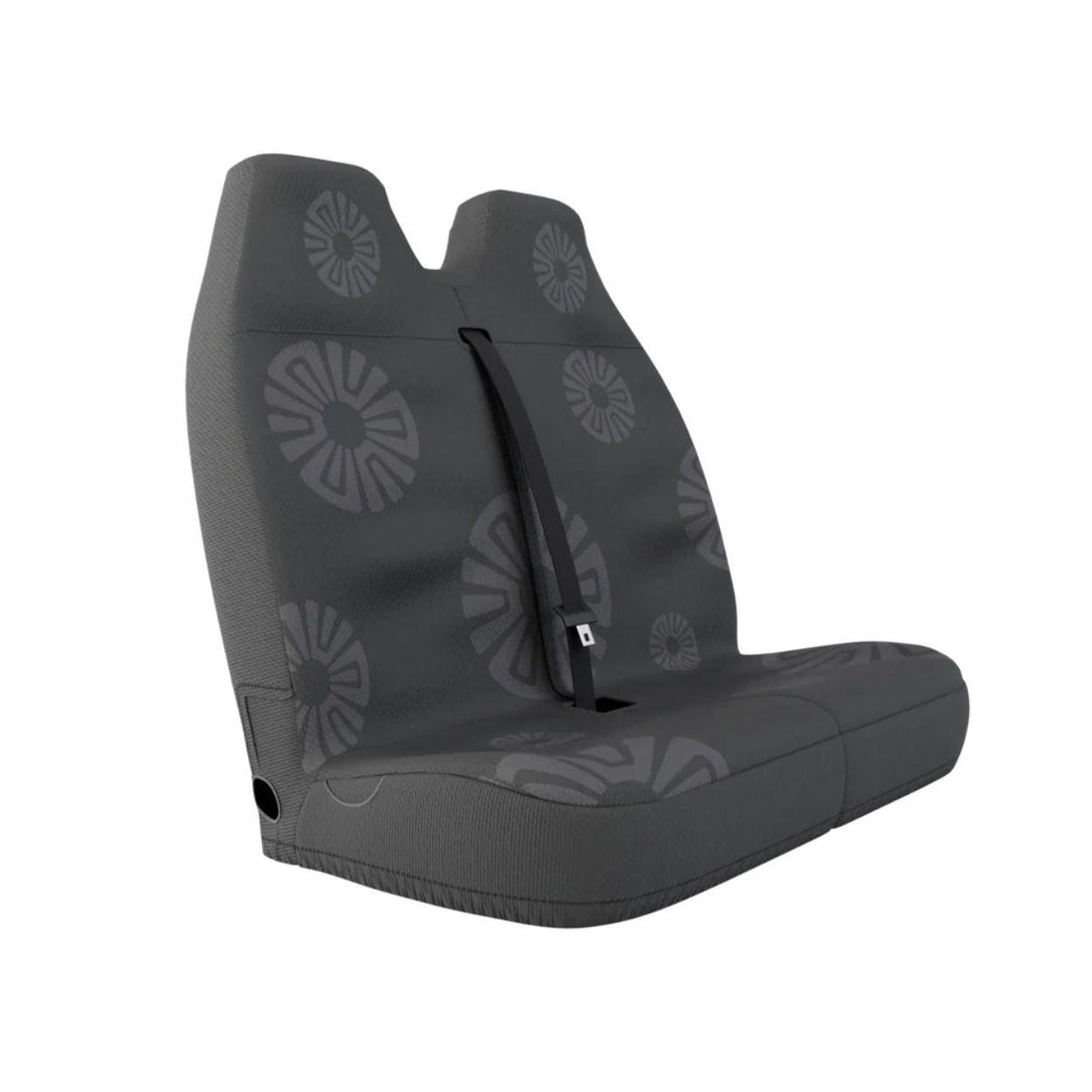 Stone Grey double front seat cover installed on van bench — charcoal grey finish | Solara Covers