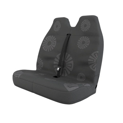 Stone Grey double front cover styled in van interior — charcoal grey bench seat protection | Solara Covers
