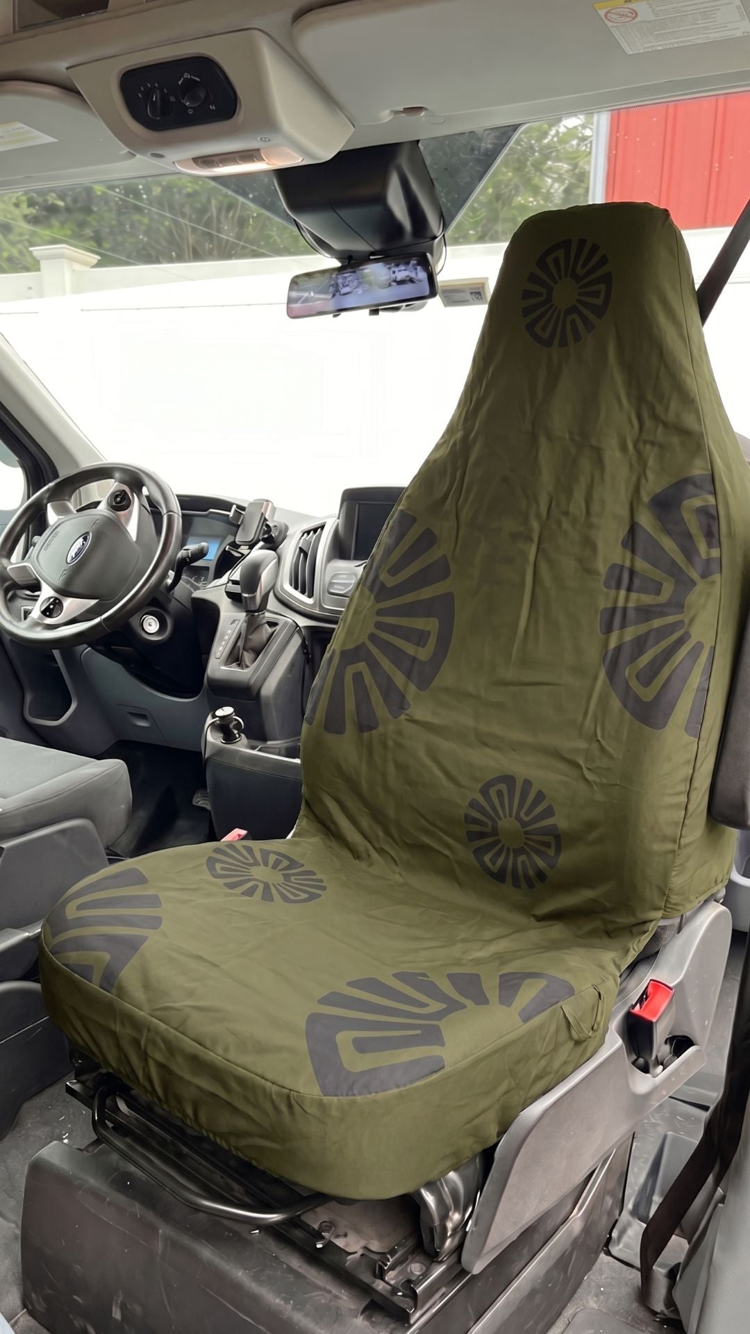 Solara Dune universal seat cover - olive green lifestyle shot