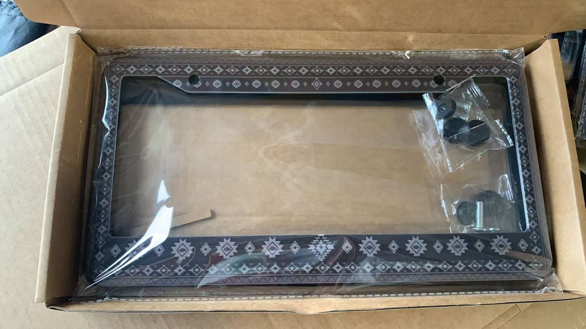 Karma license plate frames — monochrome frame lifestyle shot | Solara