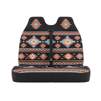 Zara double front seat cover by Solara Covers for van bench seats and campers — waterproof black, red and orange design