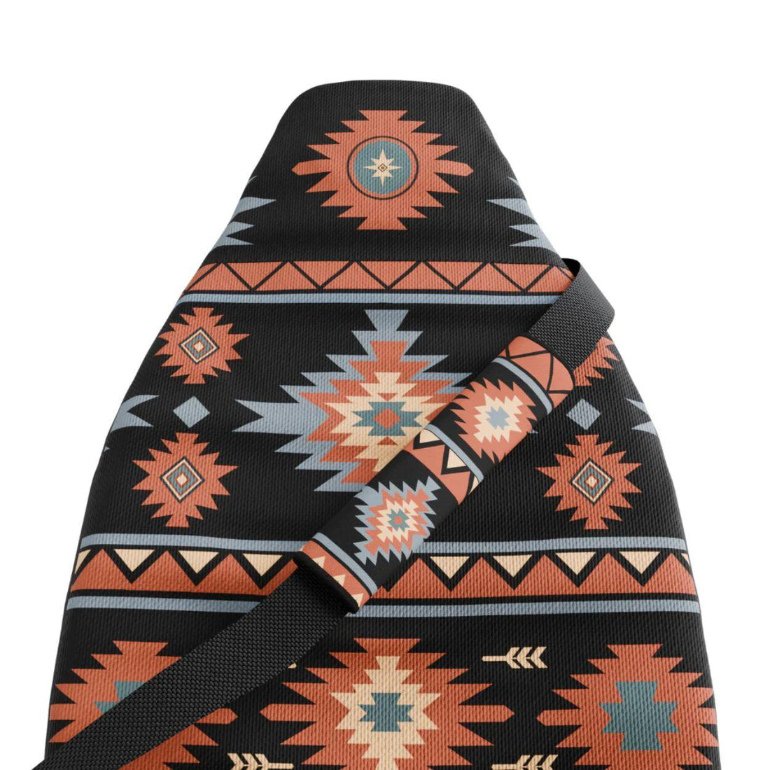 Zara seat belt covers pair installed in van — black, red and orange padded sleeves | Solara Covers
