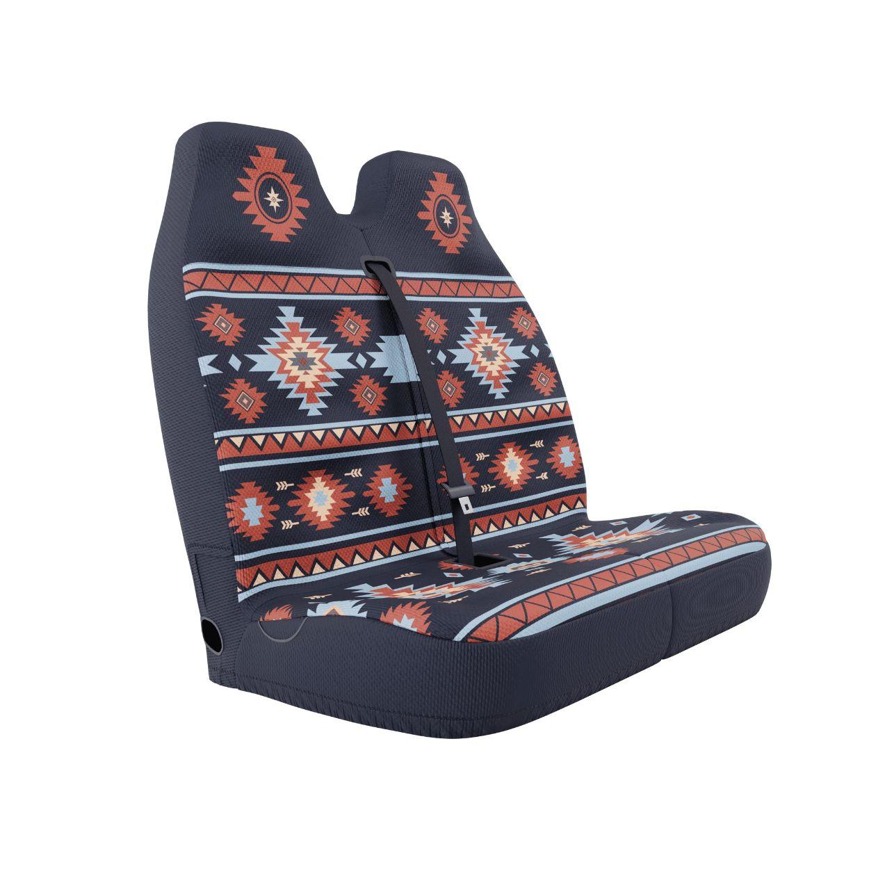 Zara Navy double front seat cover installed on van bench — deep navy blue finish | Solara Covers