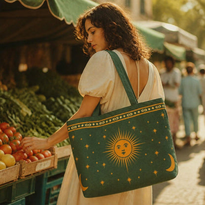 Astra tote bag carried through the farmers market