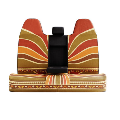 Halo back seat cover with the middle section opened for the fold-down armrest
