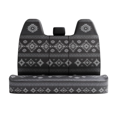Karma back seat cover (2.5 seats), front view — charcoal grey aztec print